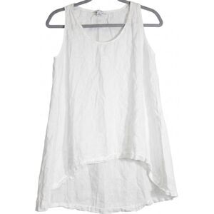 Pure navy womens medium 100% linen shirt blouse sleevless